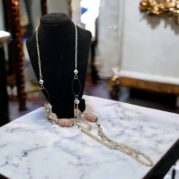 Long Silver-Tone & Lavender Large Beaded 32.25" Necklace! - Picture 1 of 10